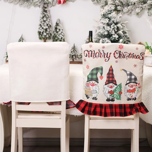 Housse de chaise Noël en lin avec imprimé Merry Christmas et motif de lutins