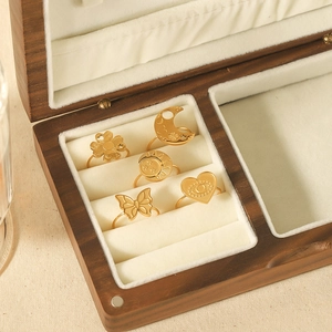 Vintage 18k gold plated stainless steel rings set with floral and celestial motifs
