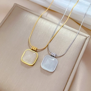 Minimalist square opal necklace in gold and silver finish with sleek snake chain