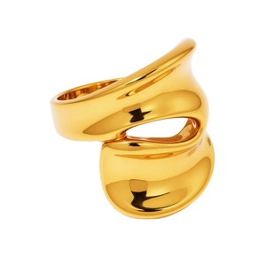 Exaggerated geometric 18k gold plated stainless steel ring with irregular chunky design
