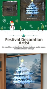 Blue Christmas tree and snowman static window stickers for festive holiday glass display