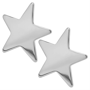 Close-up of silver-tone 304 stainless steel star stud earrings with mirror polished finish