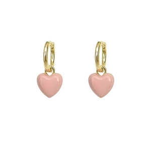 Élégantes créoles dorées avec de doux pendentifs en forme de cœur rose pour femmes