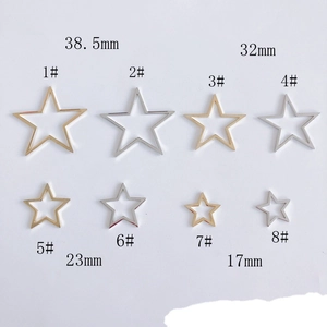 Hollow pentagram star charms in gold and silver colors with various size specifications
