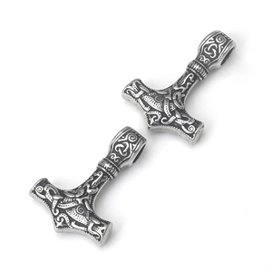 Vintage stainless steel Viking Mjolnir pendant necklaces with Celtic knot engravings