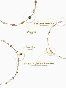 Detailed view of hand-woven tiger eye and agate stone necklace with gold-plated accents