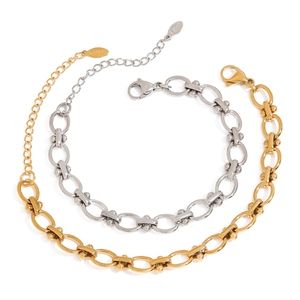 Industrial style stainless steel link chain bracelets in gold and silver finishes