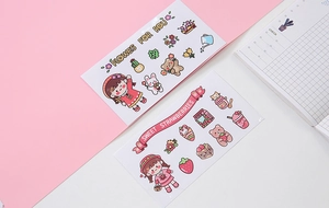 Close-up of cute cartoon waterproof PVC stickers for water bottles and journals