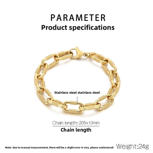 Detail of 10mm golden stainless steel O-chain bracelet showing textured links and 205mm length