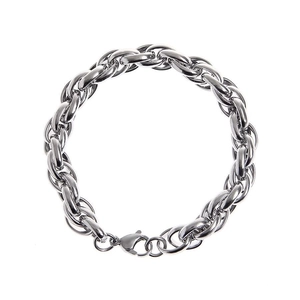 Men's hip hop silver titanium steel thick twisted chain bracelet with lobster clasp