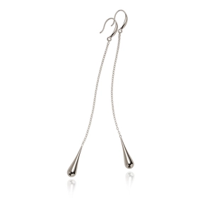 Cyberpunk teardrop tassel earrings in polished silver stainless steel on white background