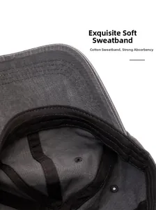 Detail of soft cotton sweatband and double stitching inside the washed baseball cap