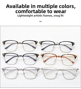 Detailed grid of vintage half-frame eyeglasses in black, tortoise, and clear finishes