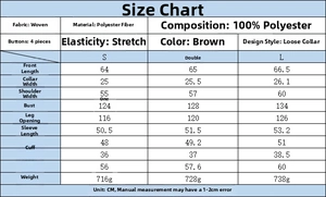 Size guide for women's casual brown polyester faux shearling coat showing measurements