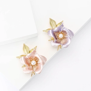 Enamel Daffodil Flower Brooch Pin With Artificial Pearl Alloy Sweet Elegant Clothing Decoration Accessories For Women