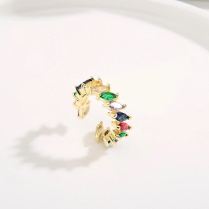 Adjustable gold ring with colorful marquise-cut zircon stones in a slanted row setting