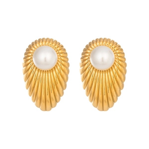 French vintage striped pearl earrings in 18K gold plated stainless steel