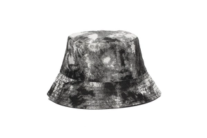 Detailed view of tie-dye bucket hat stitching and premium cotton texture
