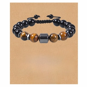 Men Tiger Eye Obsidian Hematite Beads Bracelet Handmade Adjustable Healing Stone With Message Greeting Card Gift