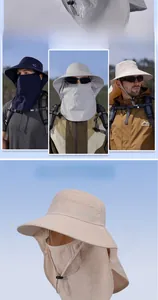 Détails du chapeau de soleil extérieur avec masque amovible et rabat de protection de cou