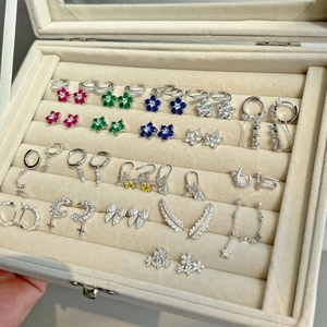 Assorted S925 sterling silver earrings with colorful zircon in floral and moon shapes