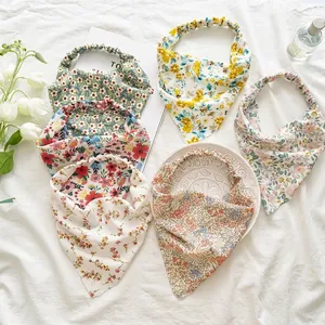 Foulard Triangulaire Floral Bandana Bandeau Élastique Tissu Style Pastoral Coiffe Pour Femmes Filles