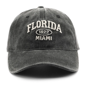 Vintage washed black baseball cap with white Florida Miami 1822 embroidery detail