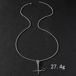 Collier punk en acier inoxydable avec pendentif tête de mort et ciseaux pesant 27,4g