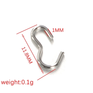 Silver stainless steel S-hook connector with 11.8mm length and 1mm wire thickness