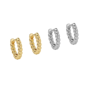 Classic twisted rope hoop earrings in polished gold and silver finishes for women