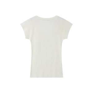 Rear view of slim fit white T-shirt showing minimalist design and smooth fabric texture