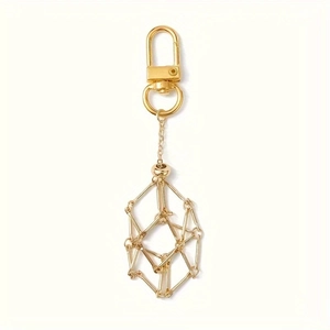 Minimalist gold geometric cube cage pendant with delicate metal chain and hook