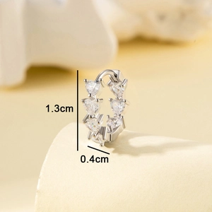 Elegant heart-shaped cubic zirconia huggie hoop earrings measuring 1.3cm in height