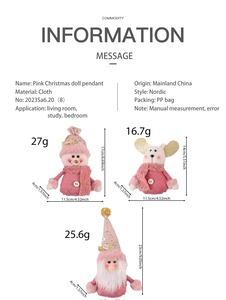 Detailed size and weight specs for pink Nordic plush Christmas tree ornaments