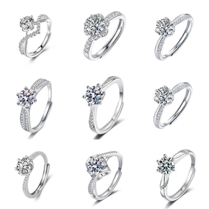 Zirconia Adjustable Open Ring For Women Luxurious Six-Prong Engagement Wedding Fashion Jewelry Silver Color Finger Ring