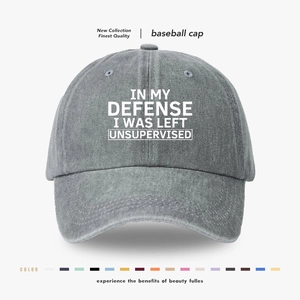 Baseball Cap Washed Cotton Slogan Print In My Defense I Was Left Unsupervised Adjustable Dad Hat Unisex