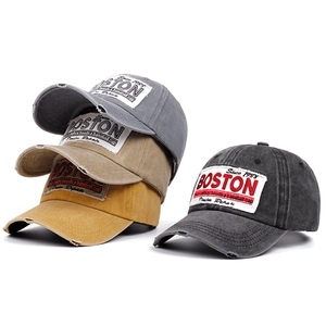 Vintage BOSTON Baseball Caps in Grau, Khaki, Gelb und Anthrazit im Used-Look Design