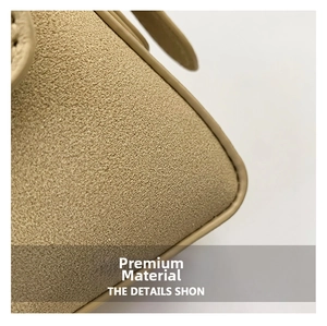 Macro shot of high-quality beige faux suede material and fine stitching detail