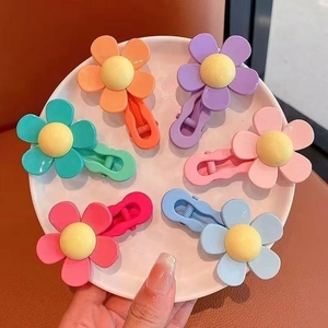 Set of six colorful large flower hair clips for girls in various pastel shades