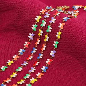 Colorful butterfly enamel charms on gold plated stainless steel chain necklace layers