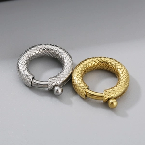 Textured round metal earring clasps in gold and silver finish with spherical closure