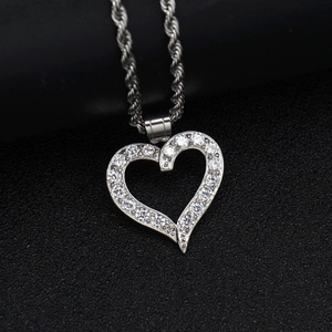 316 stainless steel heart pendant necklace with shimmering inlaid cubic zirconia gemstone