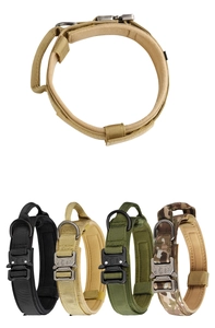 Tactical nylon dog collars set with metal quick-release buckles and control handles