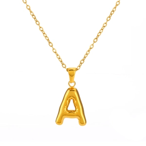 3D golden capital letter A necklace pendant with delicate stainless steel chain for women