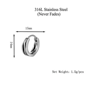 Irregular wave pattern 316 stainless steel hoop earrings in silver for daily wear