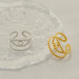 Three-layer beaded hollow eye open ring in gold and silver finish for women