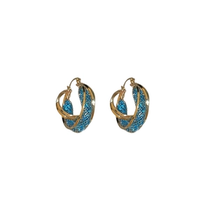 Vintage gold mesh crystal double layered C-shaped hoop earrings for women stylish design