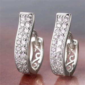 Fashionable silver hollow pattern hoop earrings with micro-pave cubic zirconia stones