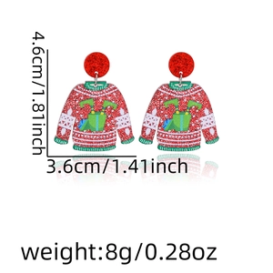 Detailed size specifications of the red and green Christmas sweater earrings
