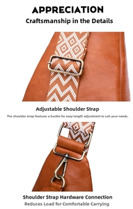 Detail of adjustable vintage crossbody strap with ethnic geometric pattern and bronze hardware